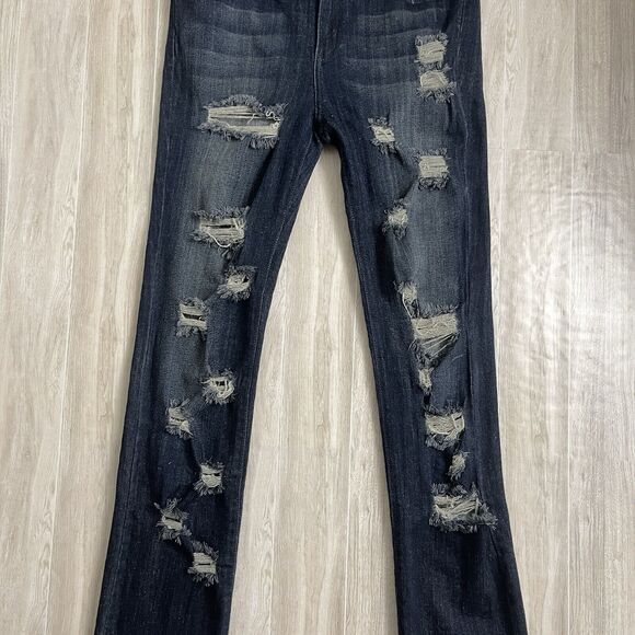 Judy Blue Jeans Women’s Size 1X Dark Wash Stretch Distressed Straight Leg USA - Picture 3 of 14